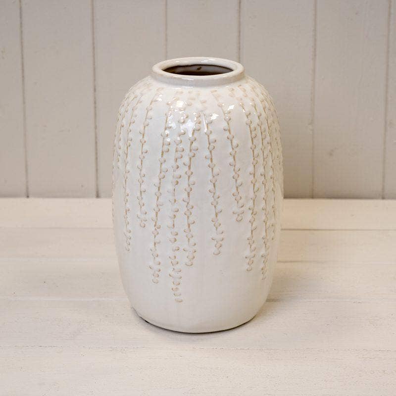 Medium Cream Ceramic Ribbed Vase